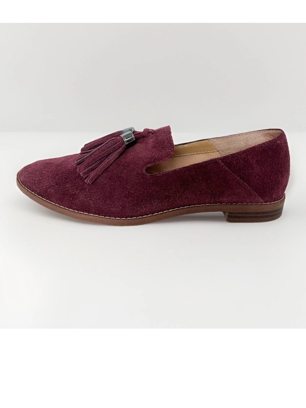 Franco Sarto Womens 8.5 Holland Tassel Loafer Slip On Flats Suede Leather Maroon